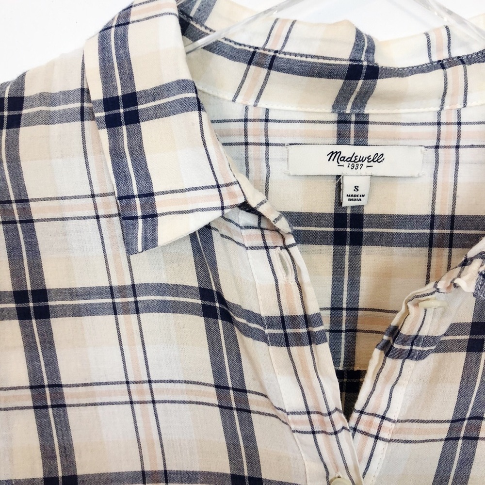 Madewell Cream Boyfriend Plaid Button Down Small - Picture 3 of 7